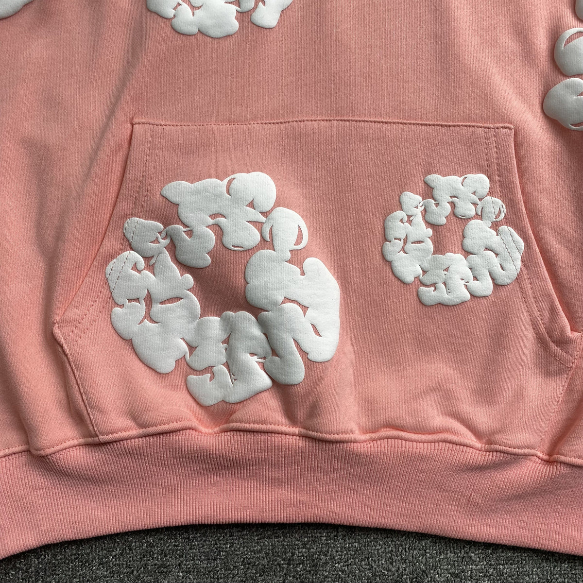 DENIM TEARS COTTON WREATH HOODIE PEACH - close up - replica sneakers
