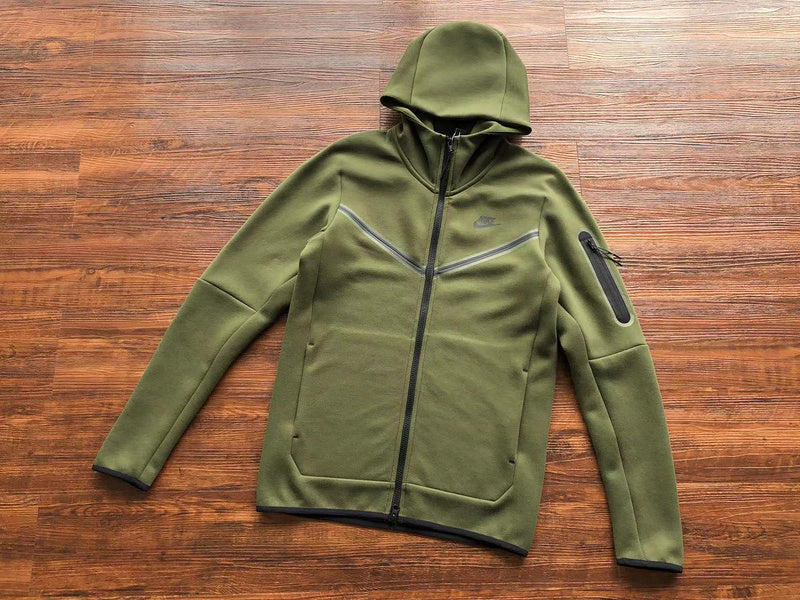 NIKE TECH FLEECE HOODIE x OLIVE GREEN - logo - replica sneakers