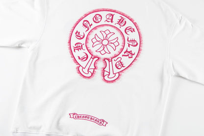CHROME HEARTS PINK HORSE SHOE LOGO SWEATSHIRT BLACK - close up - replica sneakers