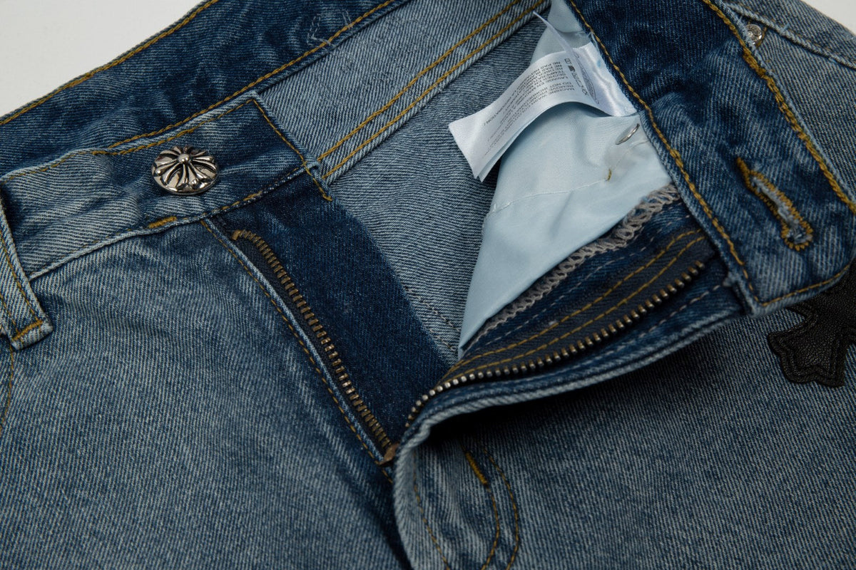 CHROME HEARTS CROSS PATCH BLACK EDGE JORTS WASHED DENIM - insole - replica sneakers