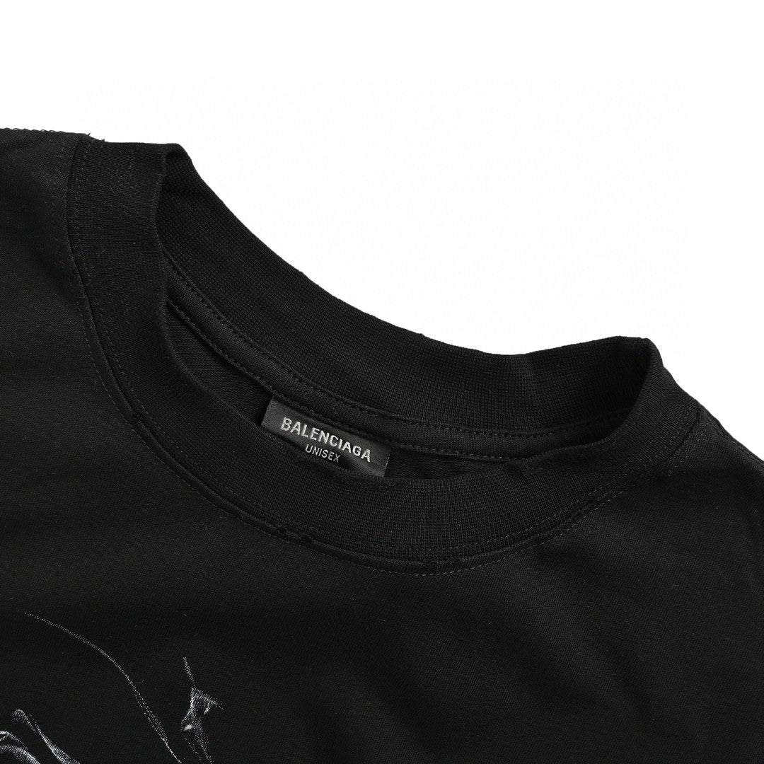 Balenciaga Smoke Print Logo T-Shirt (Black) - close up - replica sneakers