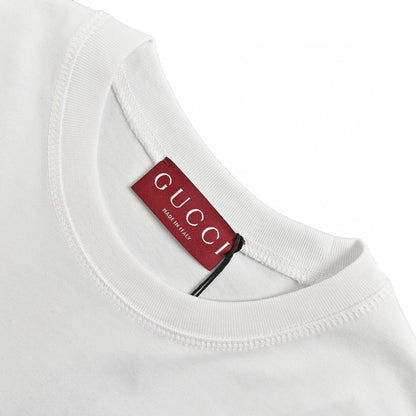 Gucci White T-Shirt with Blue Vertical Logo Patch - back view - replica sneakers