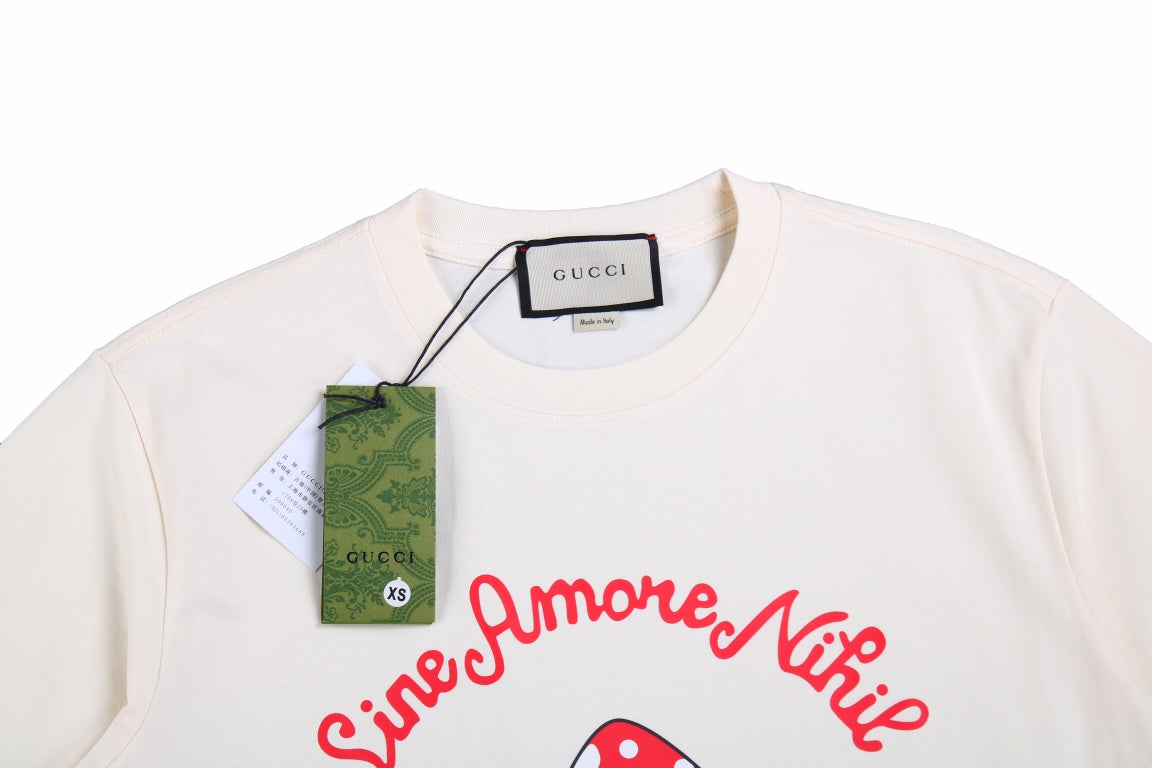 Gucci Mushroom Graphic T-Shirt (Cream) - detail - replica sneakers