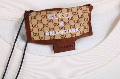 GUCCI x BALENCIAGA DRIP LOGO T-SHIRT CREAM - detail - replica sneakers