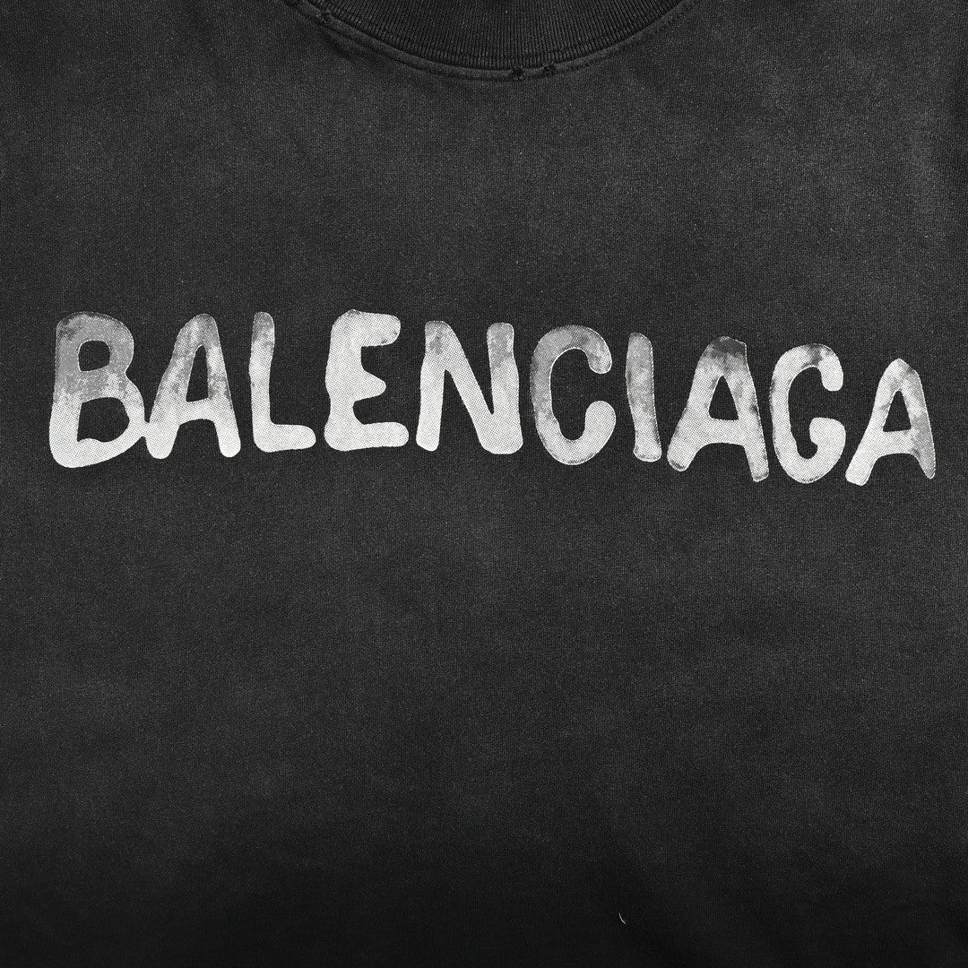 Balenciaga Spray-Paint Logo T-Shirt (Black) - detail - replica sneakers