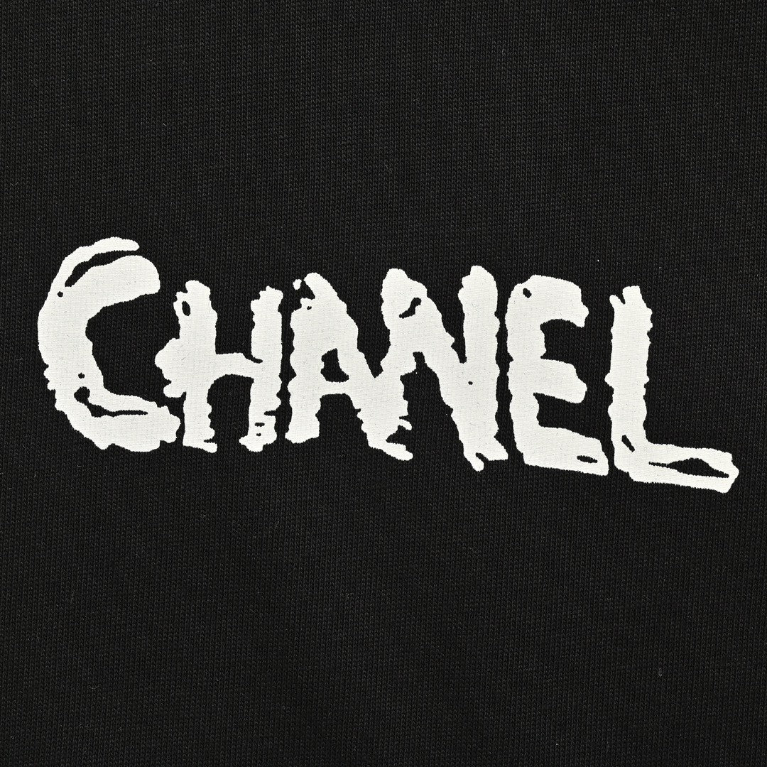 Chanel Pink Splash Logo Black T-Shirt - detail - replica sneakers