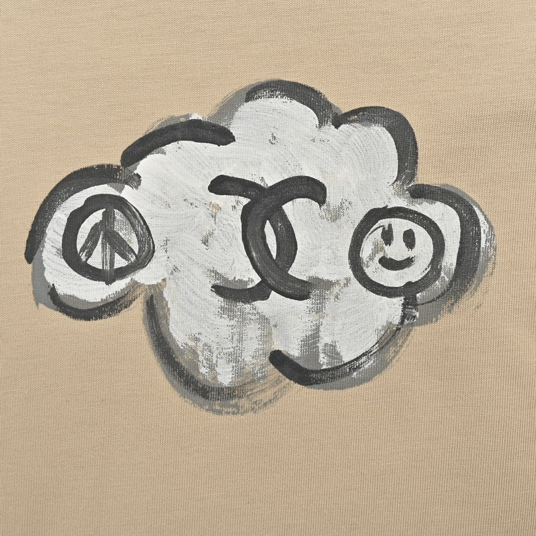 Chanel Cloud Logo T-Shirt in Beige - detail - replica sneakers