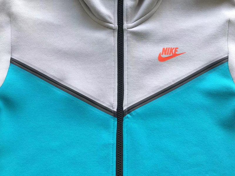 NIKE TECH FLEECE HOODIE x WOLF GREY/AQUAMARINE/ORANGE - logo - replica sneakers