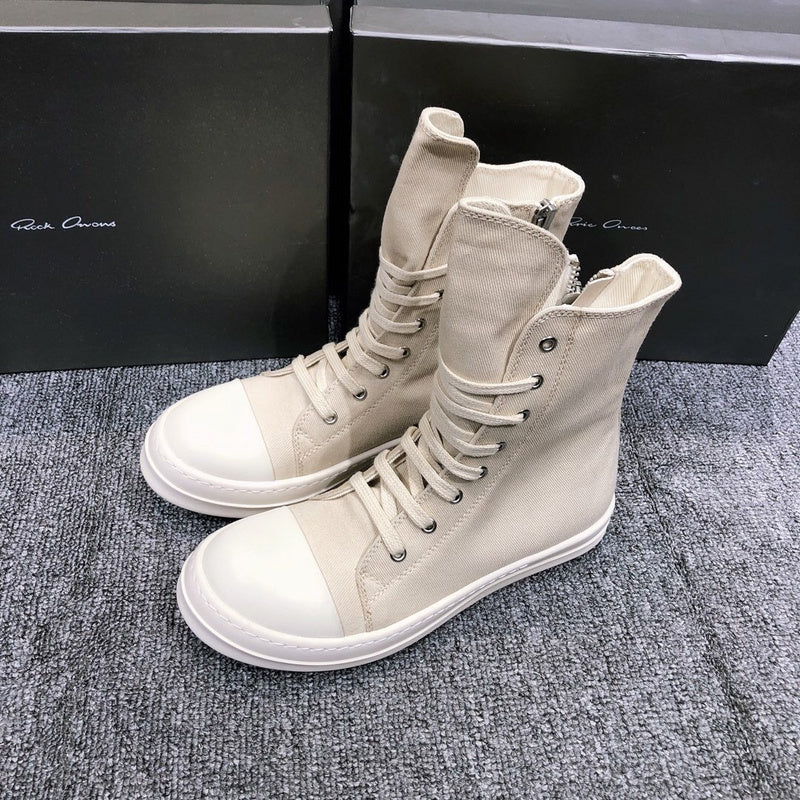 High-Top Canvas Sneakers - White Unisex Streetwear Limited Edition - **High-Top Canvas Sneakers** Introducing the perfect blend of casual comfort and modern style with these