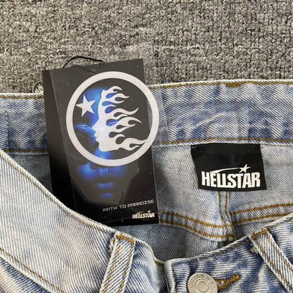 HELLSTAR BLACK FLAME JEANS WASHED BLUE - box - replica sneakers