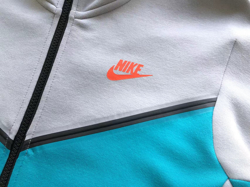 NIKE TECH FLEECE HOODIE x WOLF GREY/AQUAMARINE/ORANGE - logo - replica sneakers