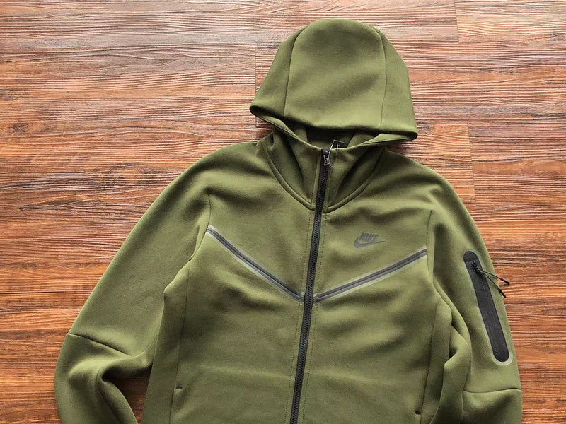 NIKE TECH FLEECE HOODIE x OLIVE GREEN - logo - replica sneakers