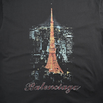 Balenciaga Tokyo Tower T-Shirt - close up - replica sneakers