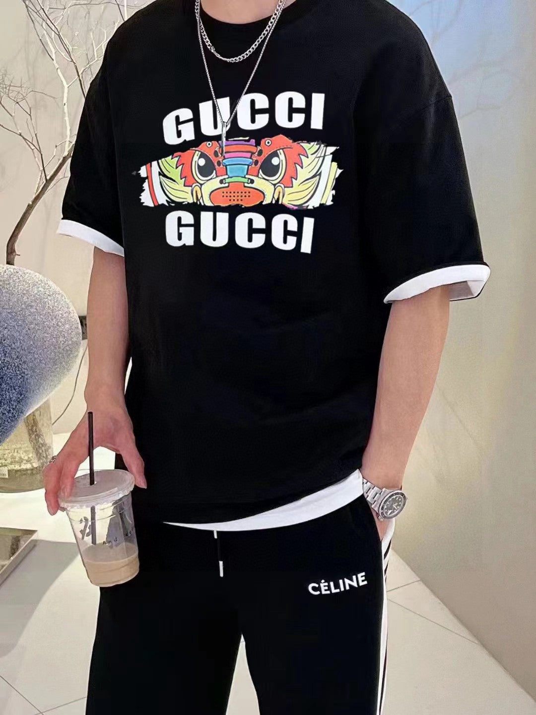 Gucci Graphic T-Shirt (Black) - close up - replica sneakers