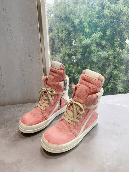 Rick Owens Geobasket Sneakers - Pink Pony Hair - box - replica sneakers