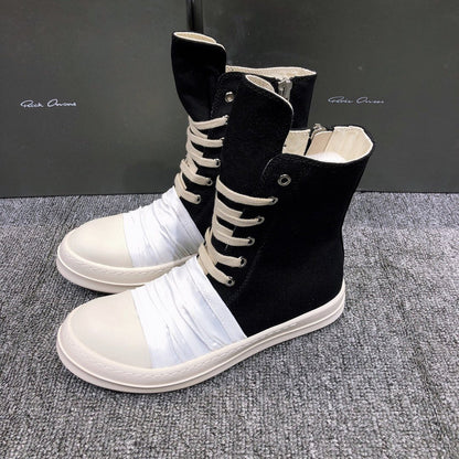 Rick Owens Lace-up Canvas Boots T-Shirt - Black Unisex Streetwear Limited Edition - **Rick Owens Lace-Up Canvas Boots** Elevate your footwear collection with these striking Rick Owens lace-up