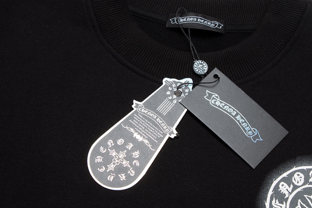 CHROME HEARTS HORSE SHOE LOGO SWEATSHIRT BLACK - close up - replica sneakers