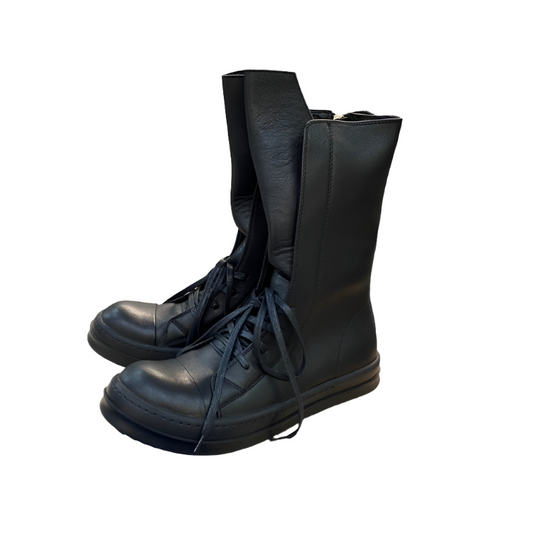 High-Top Leather Lace-up Boots - Black Unisex Streetwear Limited Edition - **High-Top Leather Lace-Up Boots** Introducing the epitome of rugged elegance, these high-top leather lace-up boots