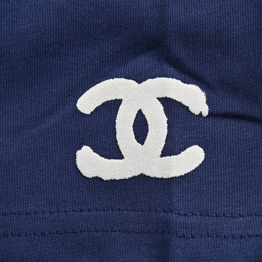 Chanel Logo T-Shirt (Navy Blue) - close up - replica sneakers
