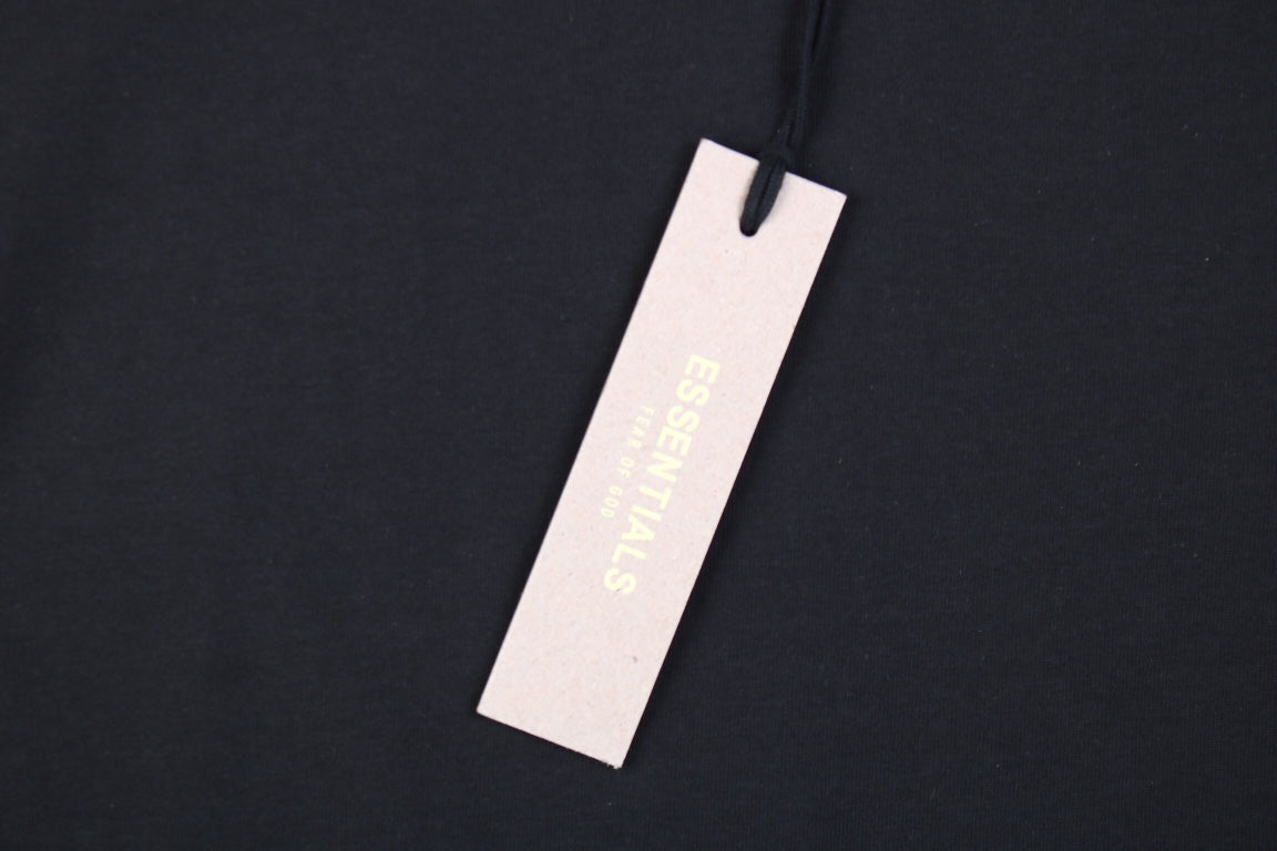 Fear of God Essentials Logo T-Shirt - Black - close up - replica sneakers