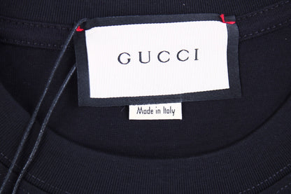 Gucci Lightning Bolt Logo T-Shirt in Black - close up - replica sneakers