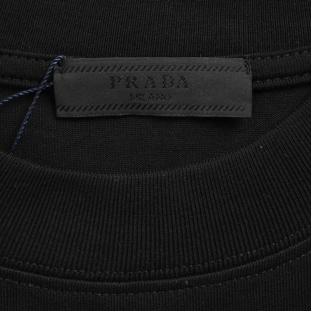 Prada Black T-Shirt with Logo Design - close up - replica sneakers