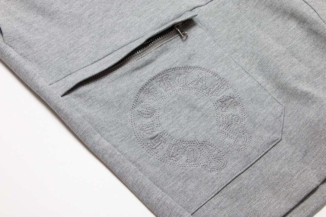 CHROME HEARTS HORSE SHOE LOGO SHORTS GREY - close up - replica sneakers