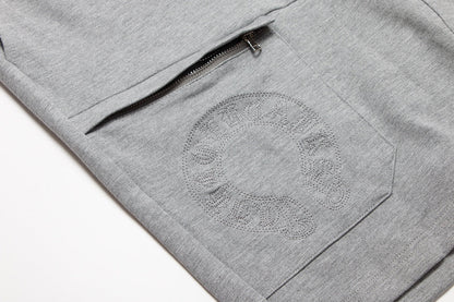 CHROME HEARTS HORSE SHOE LOGO SHORTS GREY - close up - replica sneakers
