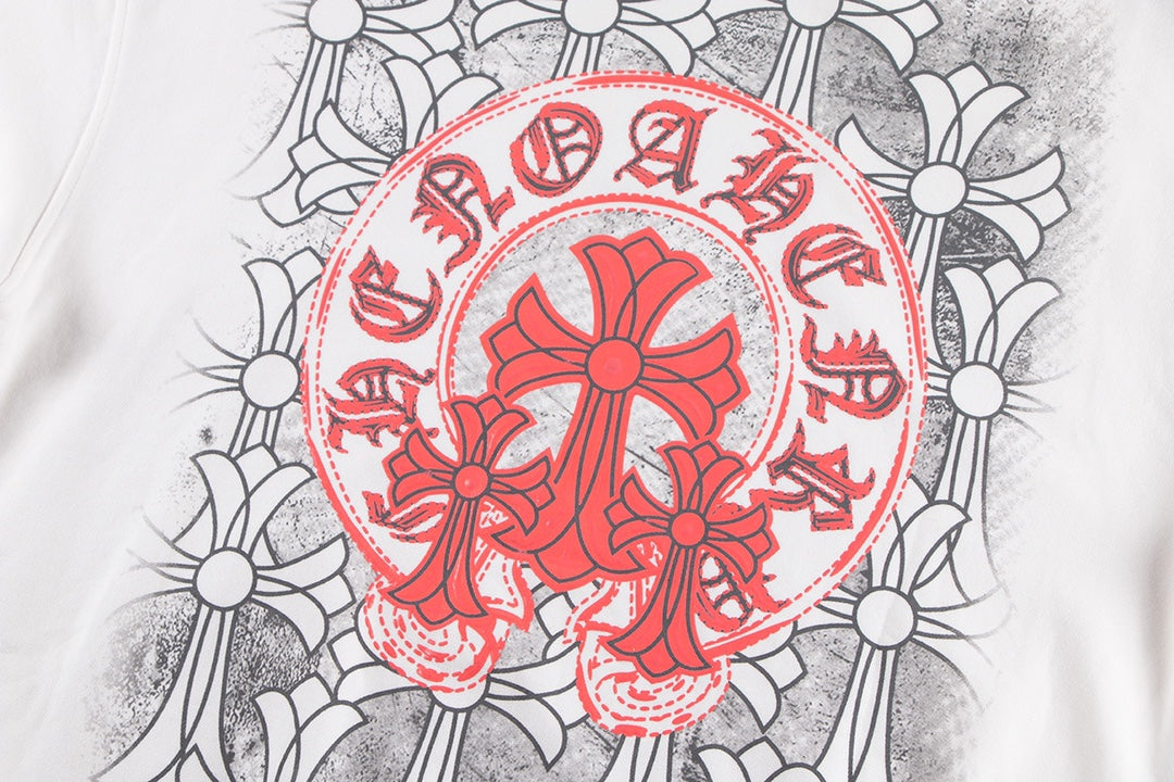 CHROME HEARTS RED HORSE SHOE LOGO SWEATSHIRT WHITE - detail - replica sneakers
