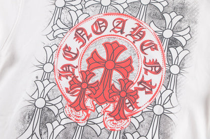 CHROME HEARTS RED HORSE SHOE LOGO SWEATSHIRT WHITE - detail - replica sneakers