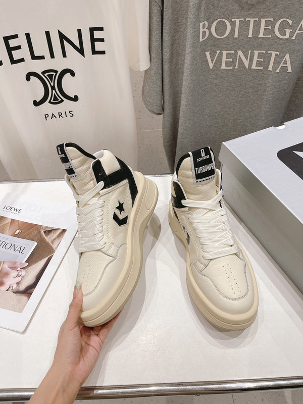 Rick Owens Cream And High-top Sneakers - Black Unisex Streetwear Limited Edition - **Rick Owens Cream and Black High-Top Sneakers: A Blend of Modern Aesthetics and Superior Craftsmanship**