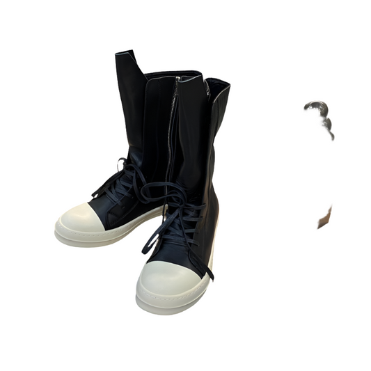 High-Top Leather Combat Boots Jacket - Black Unisex Streetwear Limited Edition - **High-Top Leather Combat Boots** Step into edgy sophistication with these high-top leather combat boots. Designed