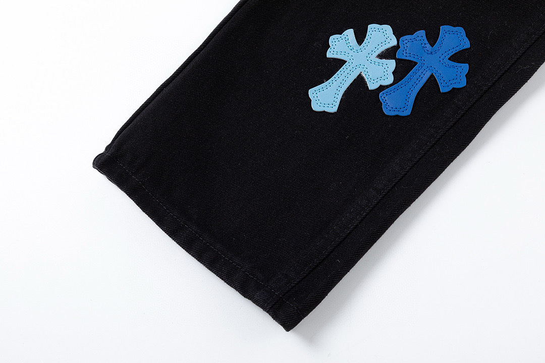 CHROME HEARTS BLUE CROSS PATCH JEANS BLACK - insole - replica sneakers