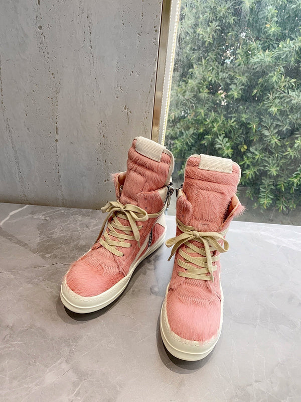 Rick Owens Geobasket Sneakers - Pink Pony Hair - logo - replica sneakers