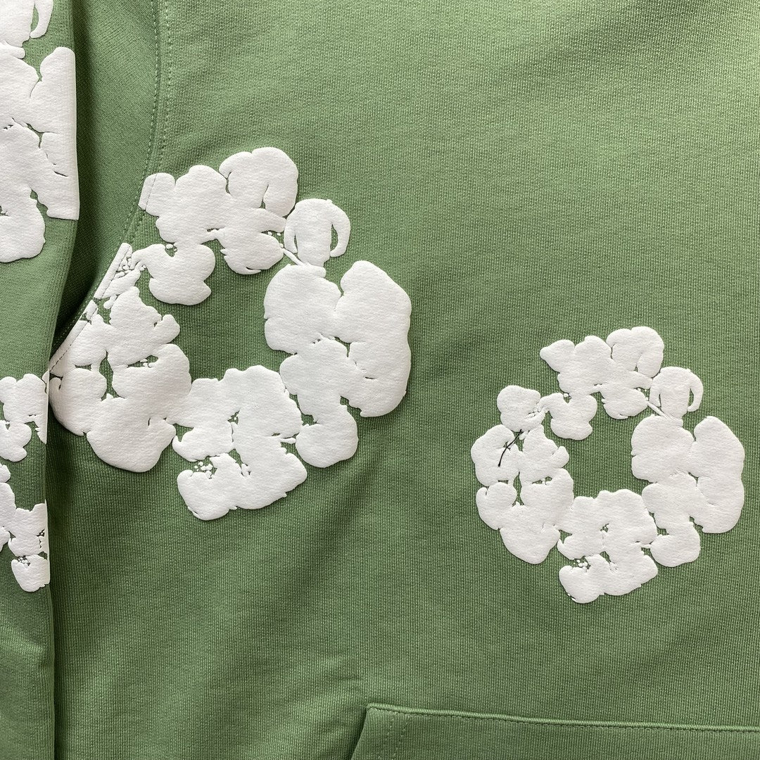 DENIM TEARS COTTON WREATH HOODIE LIGHT GREEN - close up - replica sneakers