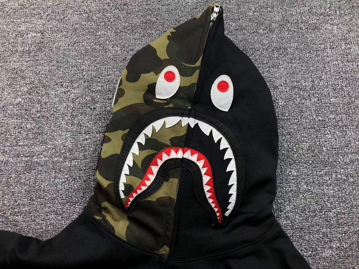 BAPE SHARK FULL ZIP HOODIE BLACK - logo - replica sneakers