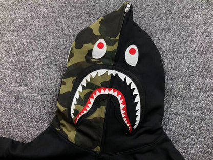 BAPE SHARK FULL ZIP HOODIE BLACK - logo - replica sneakers
