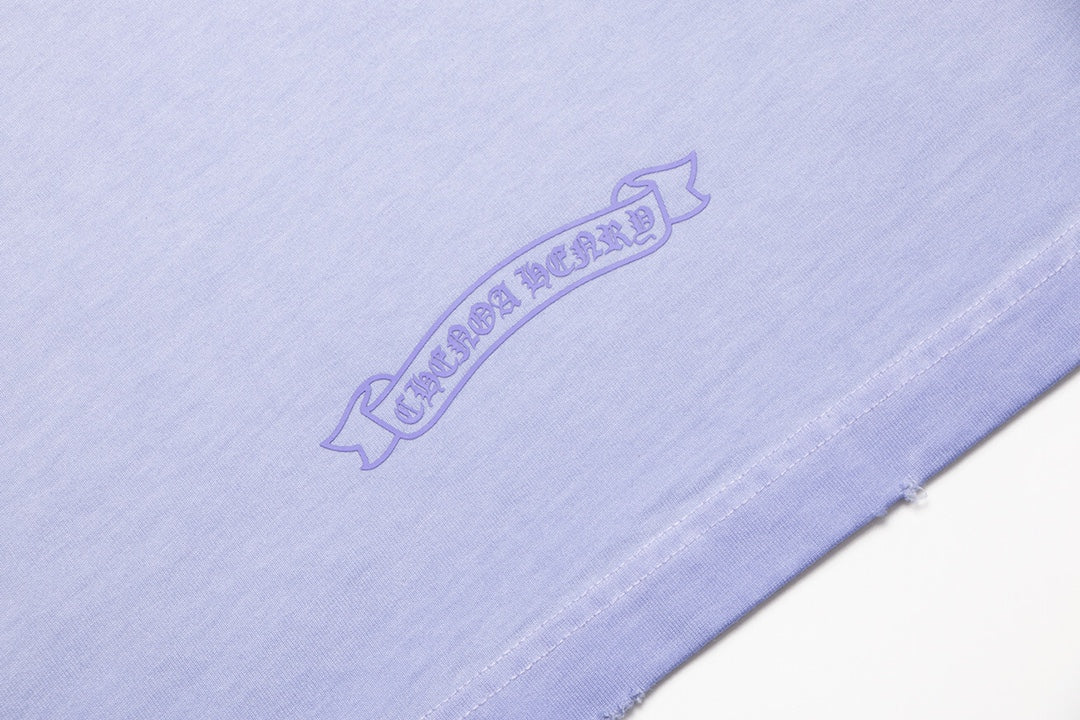 CHROME HEARTS HORSE SHOE LOGO T-SHIRT WASHED LIGHT BLUE - close up - replica sneakers