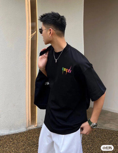 Gucci Lightning Logo T-shirt - Black Unisex Streetwear Limited Edition - <p dir='ltr'><span>This Gucci t-shirt features a vibrant lightning logo design. The black shirt showcases