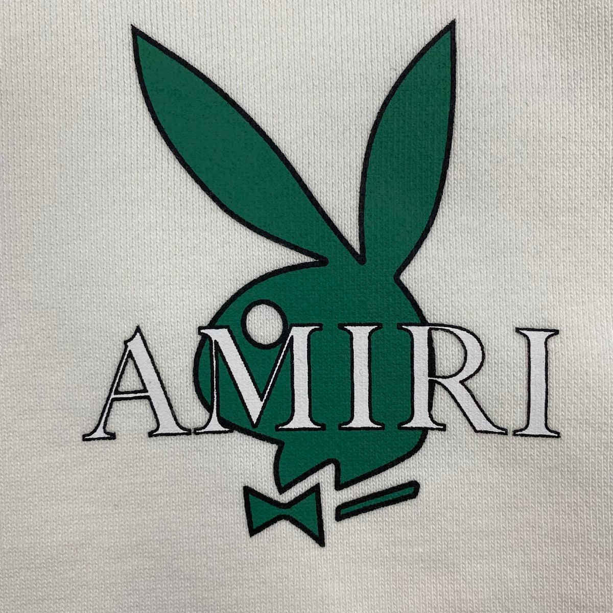 AMIRI PLAYBOY LOGO HOODIE WHITE GREEN - close up - replica sneakers