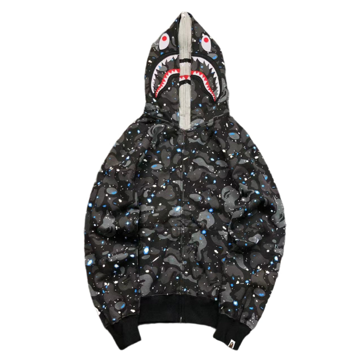 BAPE Space Camo Double Shark Full Zip Hoodie - Black Unisex Streetwear Limited Edition