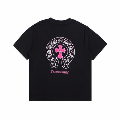 CHROME Hearts Horse Shoe Logo T-shirt Pink - Black Unisex Streetwear Limited Edition - The CHROME HEARTS HORSE SHOE LOGO T-SHIRT BLACK PINK - REPLICA delivers bold luxury streetwear