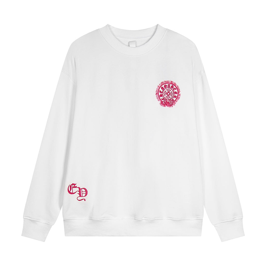 CHROME Hearts Pink Horse Shoe Logo Sweatshirt - White Unisex Streetwear Limited Edition