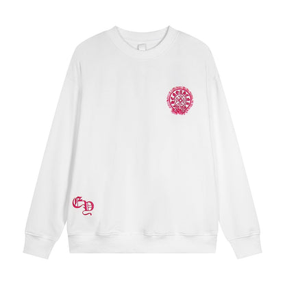 CHROME Hearts Pink Horse Shoe Logo Sweatshirt - White Unisex Streetwear Limited Edition
