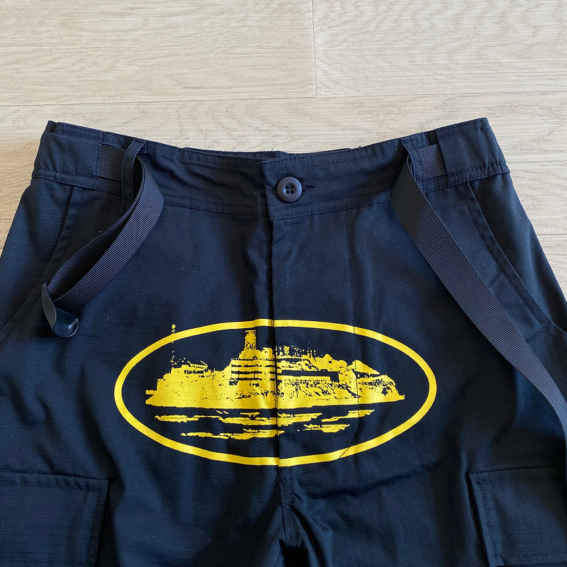 CORTEIZ ALCATRAZ GUERRILAZ CARGO PANTS BLACK/YELLOW - logo - replica sneakers