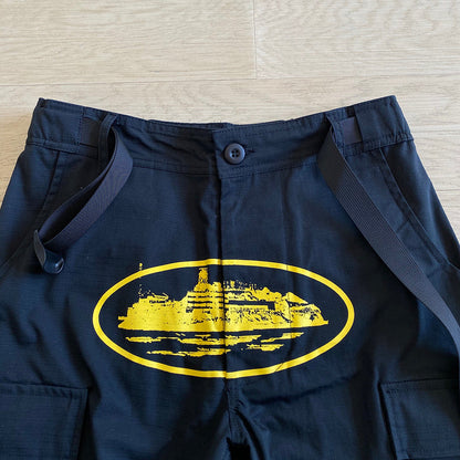 CORTEIZ ALCATRAZ GUERRILAZ CARGO PANTS BLACK/YELLOW - logo - replica sneakers