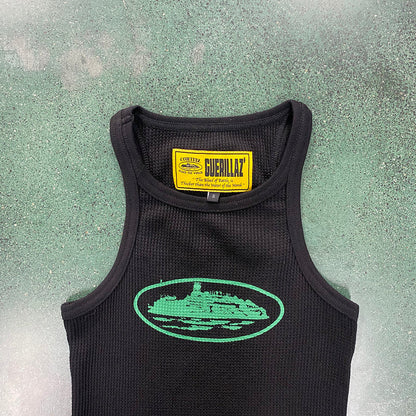 CORTEIZ Rtw Og Women's Alcatraz Tank Top Green - Black Unisex Streetwear Limited Edition - The CORTEIZ RTW OG WOMEN'S ALCATRAZ TANK TOP BLACK GREEN - REPLICA is the perfect