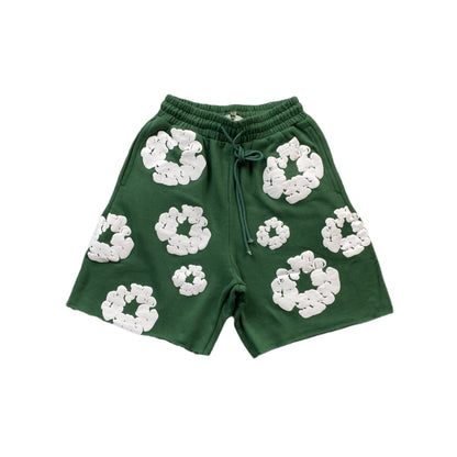 DENIM Tears Cotton Wreath Shorts - Green Unisex Streetwear Limited Edition - The DENIM TEARS COTTON WREATH SHORTS GREEN - REPLICA bring a vibrant touch to iconic