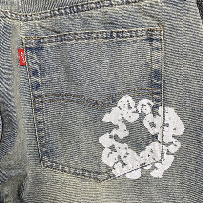 DENIM TEARS x LEVI'S DIRTY WASH WREATH JEANS LIGHT WASH - logo - replica sneakers