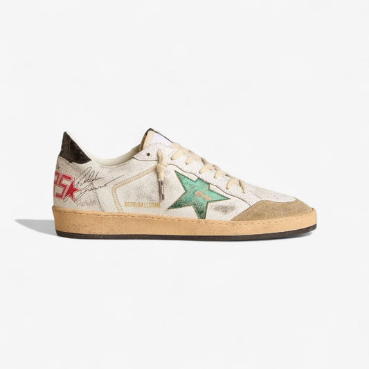 Golden Goose Ball Star Sneaker c Green Glitter & Vintage - White Unisex Streetwear Limited Edition